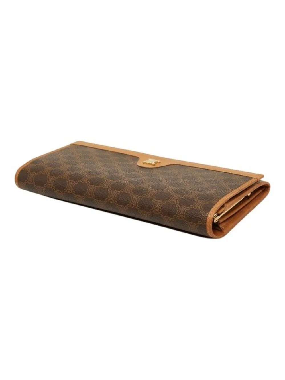 Celine Macadam Bifold Wallet Brown Beige Leather